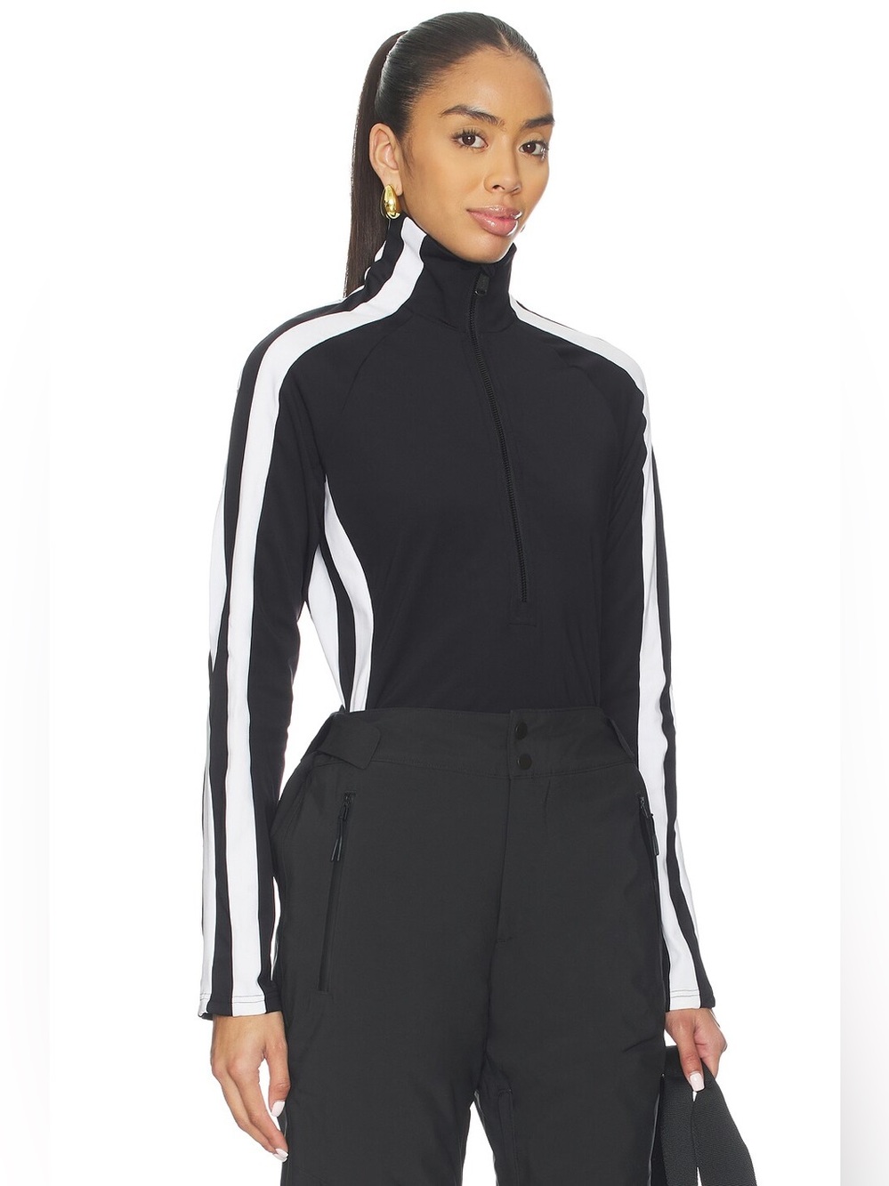 Goldbergh Maeve Ski Pully Base Layer Thermal Black White Stripe Half Zip Small